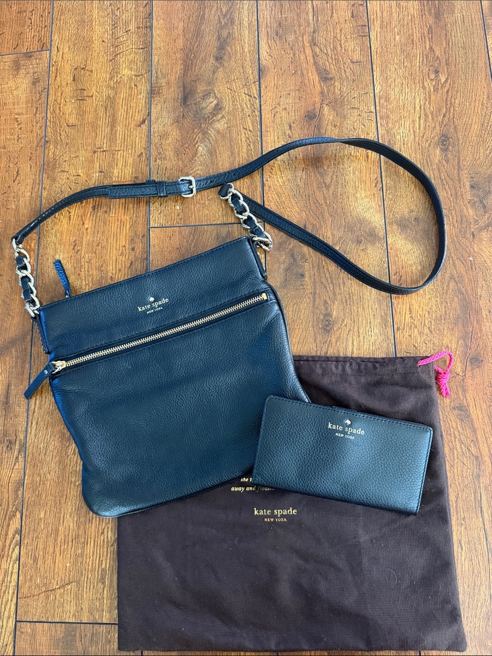 kate spade black leather crossbody with matching card wallet